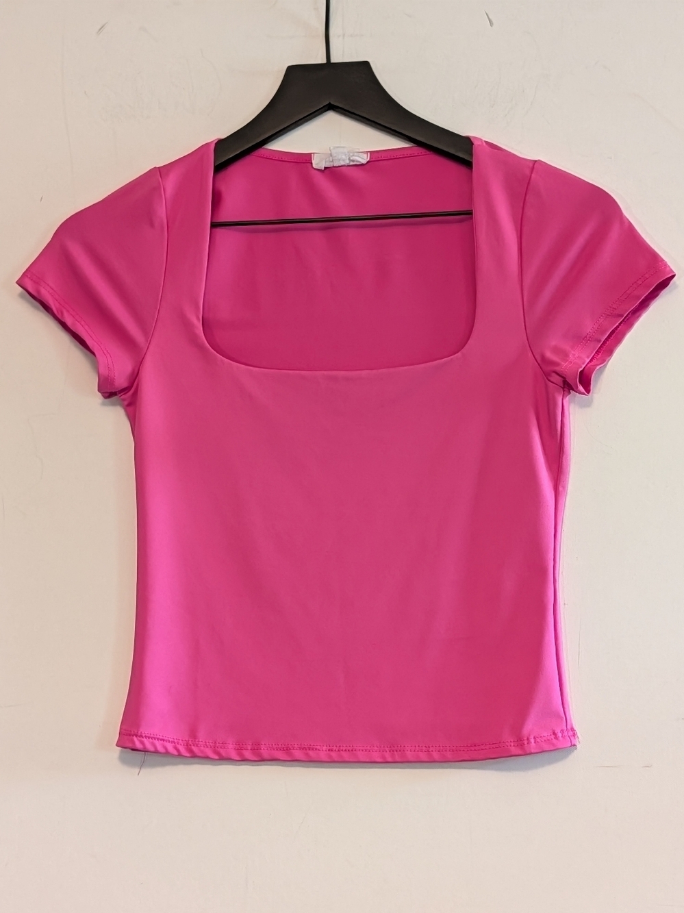 Live in the Moment S Pink Square Neck Crop Top Short Sleeve Stretch Fitted Shirt
